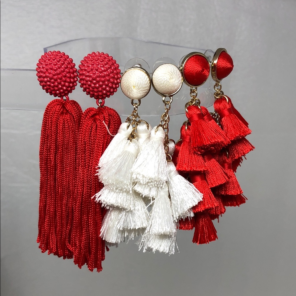Sugarfix by BaubleBar Earrings Lot of 3 Red Fringe Tassel And White Tassels